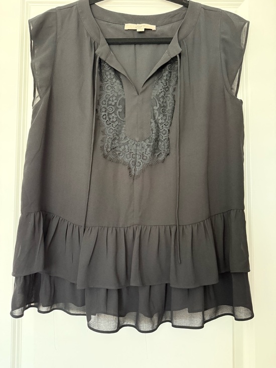 LOFT Tops - LOFT Black Lace-Trim Tiered Sleeveless Tunic